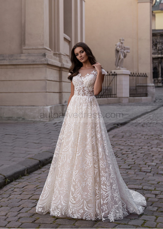 Beaded Ivory Lace Tulle Low Open Back Wedding Dress